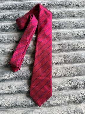 Mana Hand Made Red With Blue Stripes Thai Silk Necktie